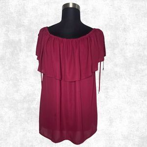 Torrid Off Shoulder Burgundy Ruffle Top Plus Size 2X Lace-Up Boho Goth Romance